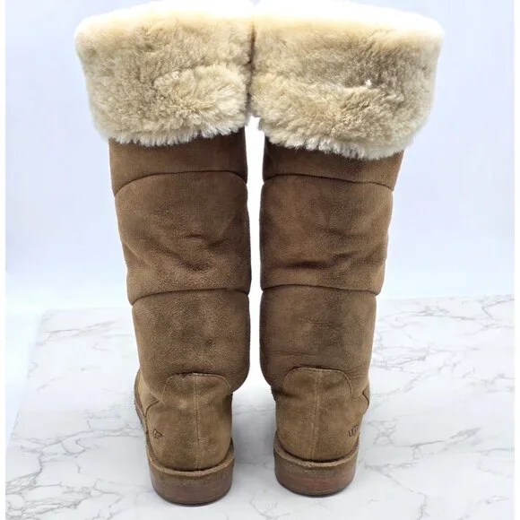 UGG Boots Womens 8.5 Samantha Chestnut Brown Shearling Suede Knee Tall 1008706